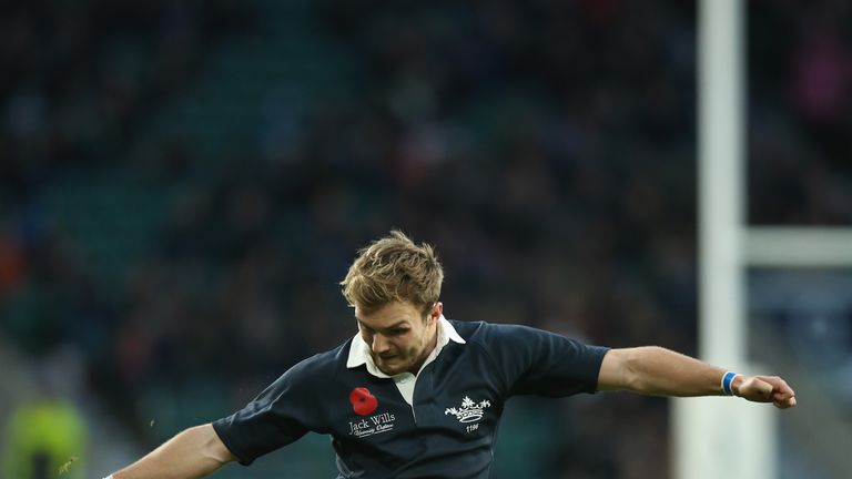 Oxford's George Cullen of kicks a penalty during the Varsity match against Cambridge