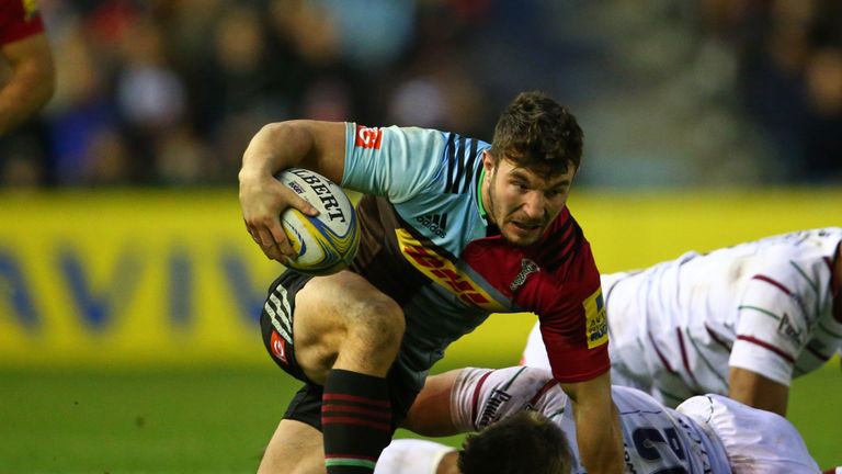 Harlequins centre George Lowe in action against London Irish