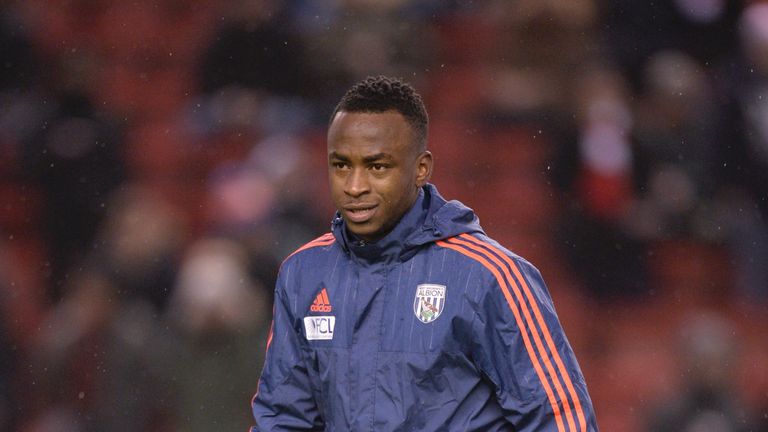 Saido Berahino warms up before West Brom's game against Liverpool