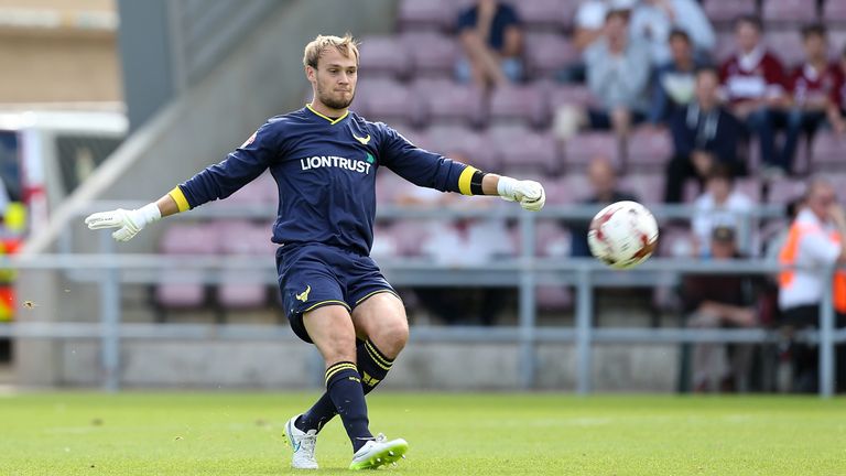 Sam Slocombe of Oxford United in action during the Sky Bet League Two match with Northampton Town at Sixfields Stadium on September 12, 2015