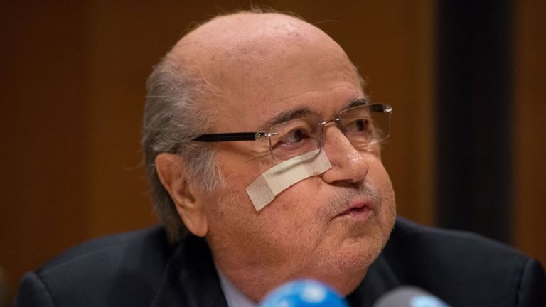 FIFA president Sepp Blatter attends a press conference as reaction to his banishment for eight years by the FIFA ethics committee