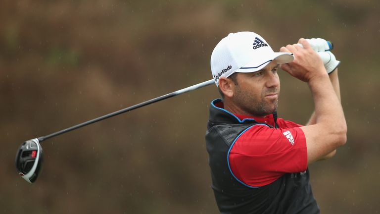 Sergio Garcia of Spain hits his tee-shot on the eighth hole during the first round of the BMW Masters at Lake Malaren Golf 
