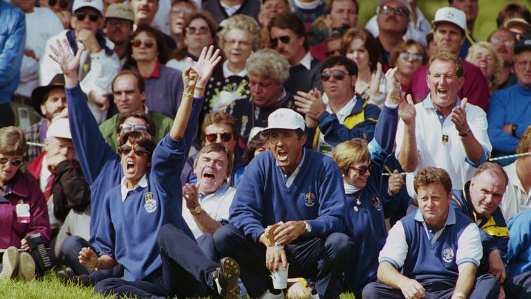 Seve and Ian Woosnam look on during the 1995 Ryder Cup, an event that took Sky's golf coverage to a new level