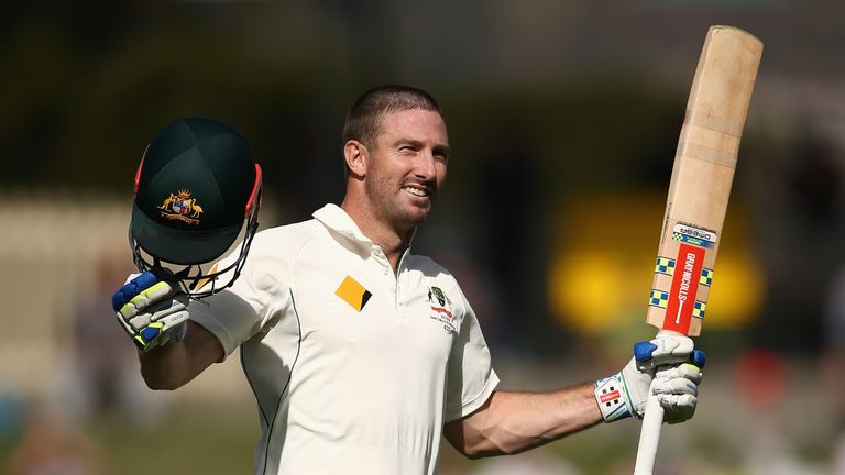 Shaun Marsh of Australia celebrates after reaching his century 