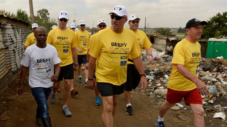 Sir Ian Botham and his supporters start their sixth walk called 'Beefy Walking the Rainbow Nation' charity walk across South Africa