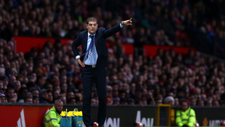 Slaven Bilic gives instructions during the Barclays Premier League match between Manchester United and West Ham United