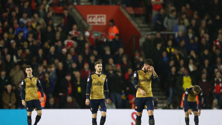 Arsenal players look dejected as Southampton took the lead at St Mary's