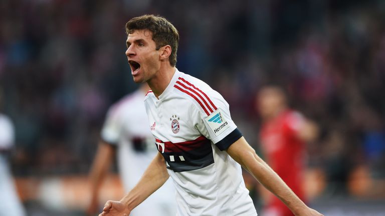 Thomas Muller celebrates during Bayern Munich's 2-1 win over Hannover