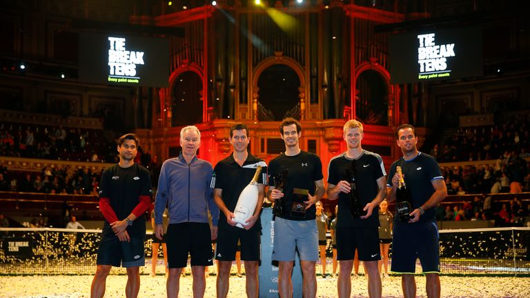 (from L-R) David Ferrer, John McEnroe, Tim Henman, Andy Murray, Kyle Edmund and Xavier Malisse competed in the Tie Break Tens 