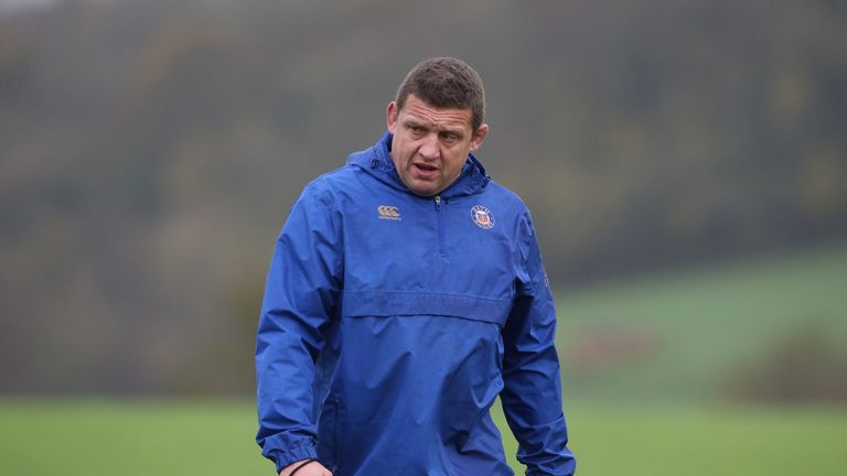 Toby Booth, the Bath first team coach, looks on during a training session