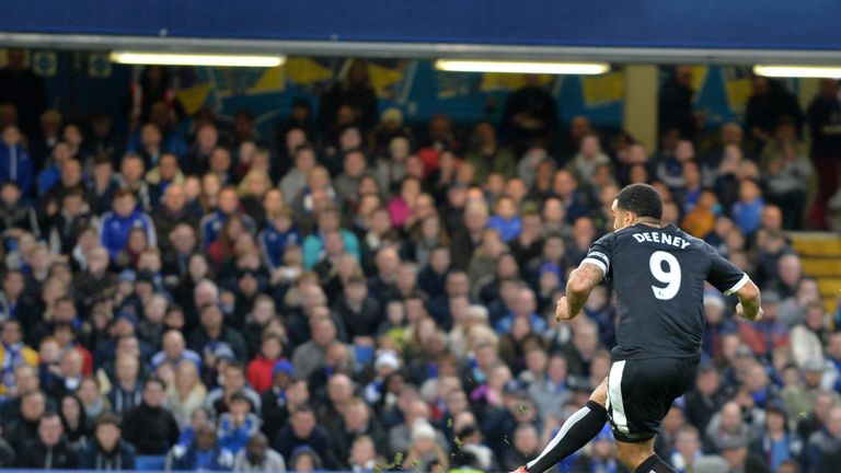 Watford's Troy Deeney makes it 1-1 from the penalty spot against Chelsea