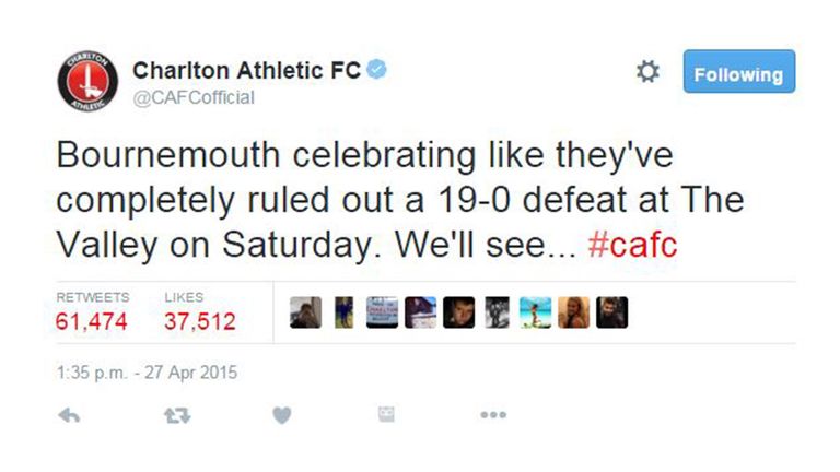 Tweet 1: Charlton v Bournemouth tweet