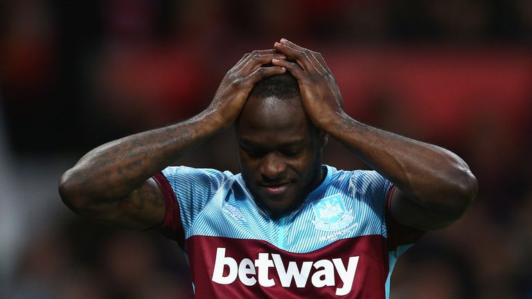 Victor Moses reacts during the Barclays Premier League match between Manchester United and West Ham United