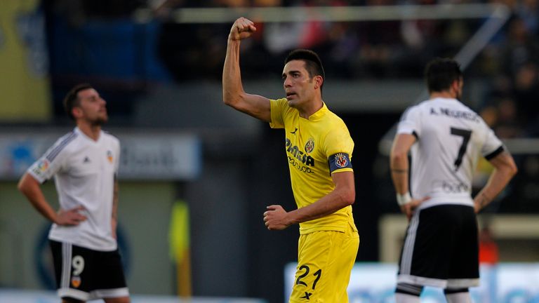 Villarreal's midfielder Bruno Soriano celebrates after scoring during the Spanish league football match