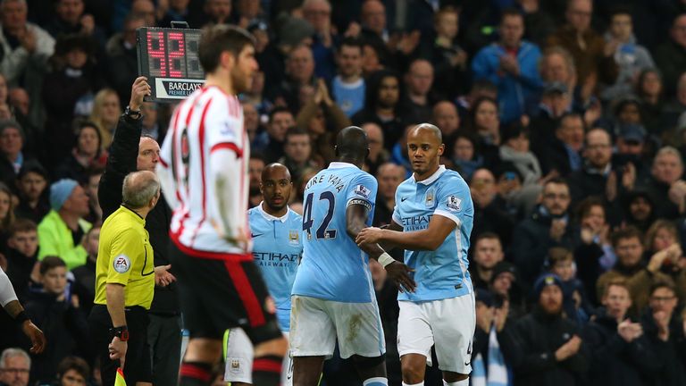 Vincent Kompany comes on as a second-half substitute for Manchester City against Sunderland 
