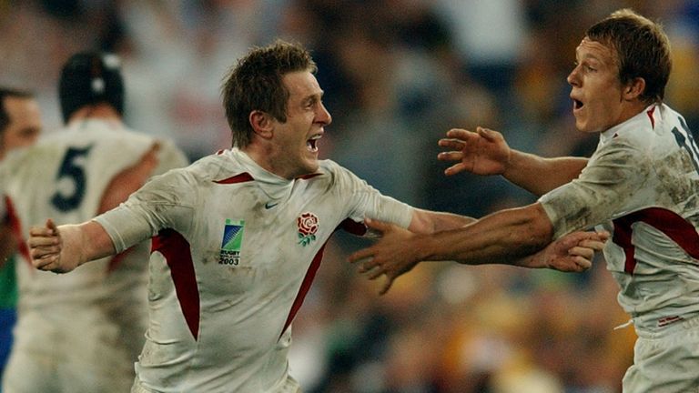 Will Greenwood (left) celebrates with match-winning hero Jonny Wilkinson on the final whistle of the 2003 Rugby World Cup Final