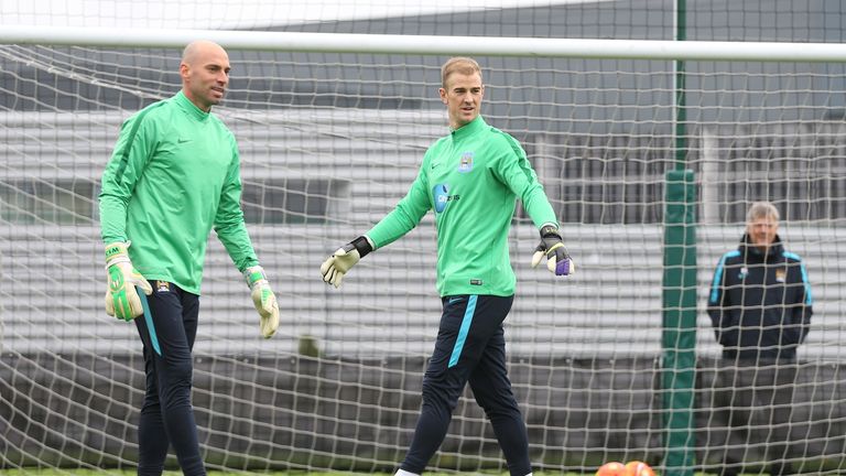Manchester City goalkeepers Willy Caballero (left) and Joe Hart