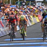 Gerrans (right) pipped Rohan Dennis (left) to victory on stage three