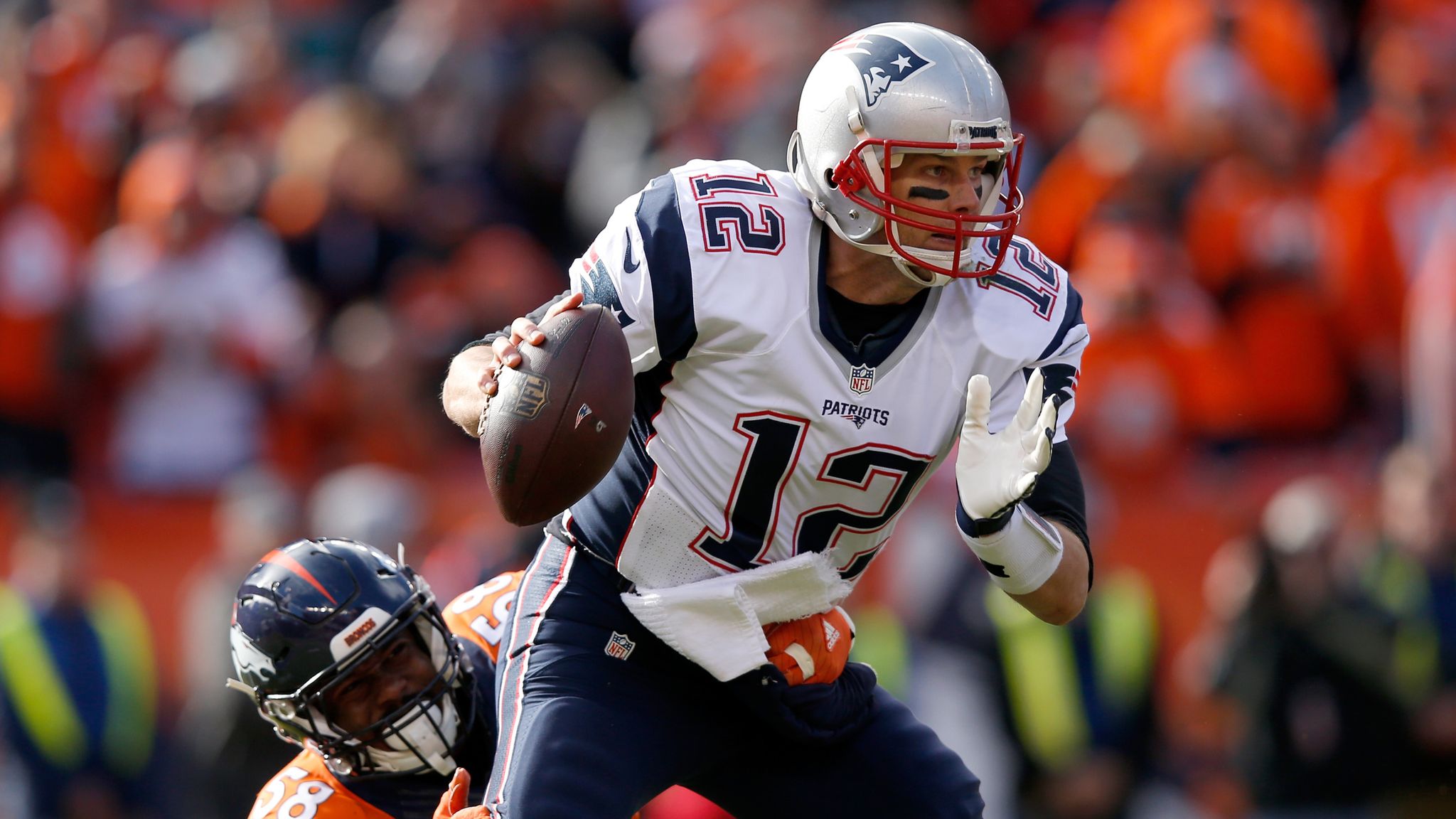 Denver Broncos quarterback Peyton Manning beat Tom Brady's New England  Patriots for the AFC Championship game at Sport Authority Field at Mile  High in Denver on January 24, 2016. Denver advances to