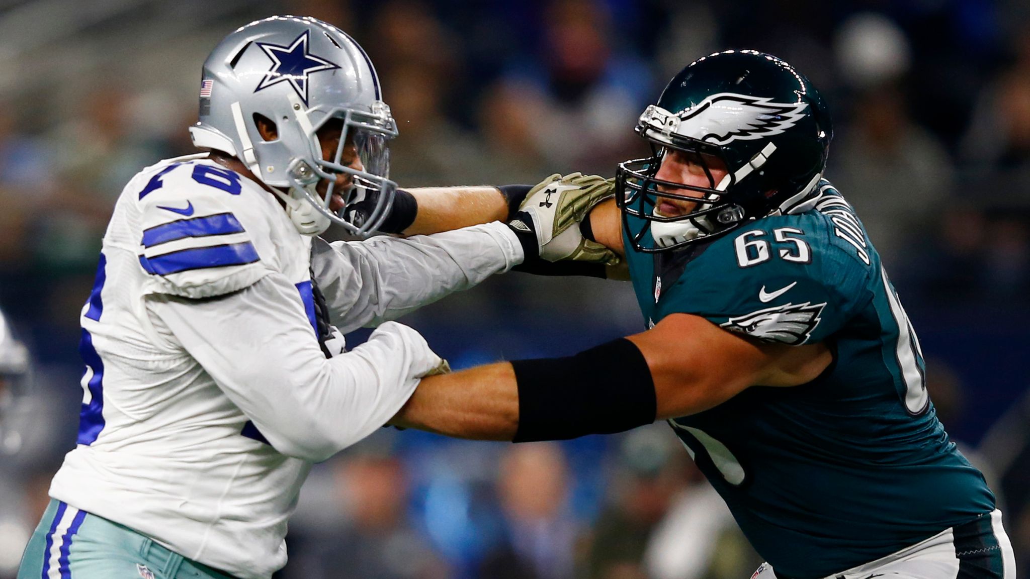 Philadelphia Eagles offensive tackle Lane Johnson, left, and