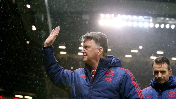 Manchester United manager Louis van Gaal acknowledges the fans 