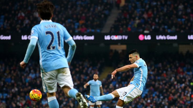 Sergio Aguero scores City's second via a nick off Palace defender Scott Dann