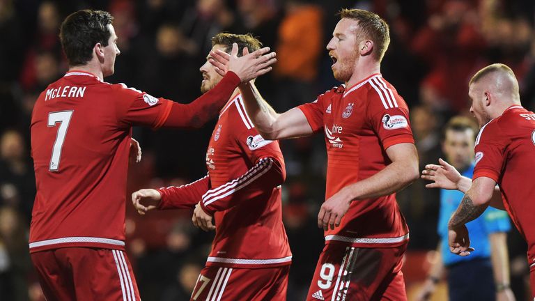 Aberdeen's Adam Rooney (right) celebrates after scoring