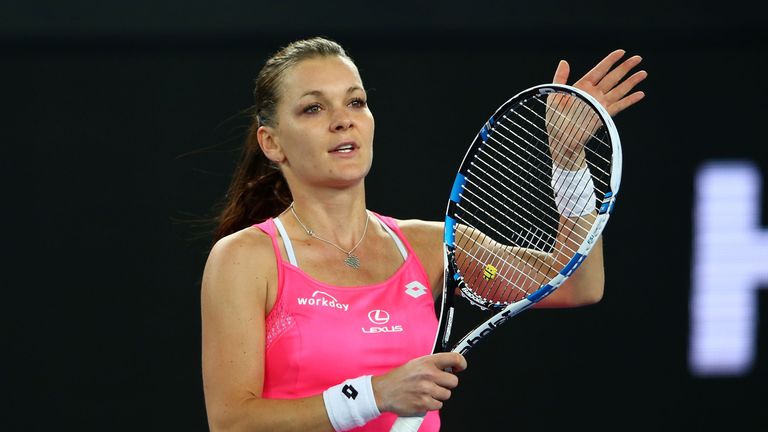 Agnieszka Radwanska of Poland celebrates winning her third round match