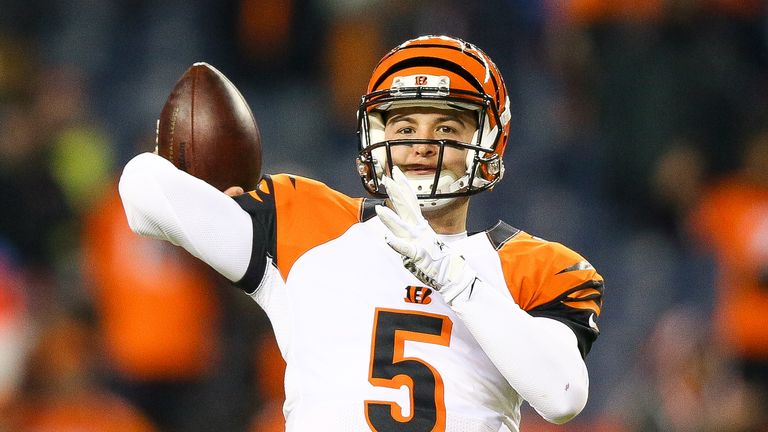 Quarterback AJ McCarron #5 of the Cincinnati Bengals throws a pass against the Denver Broncos