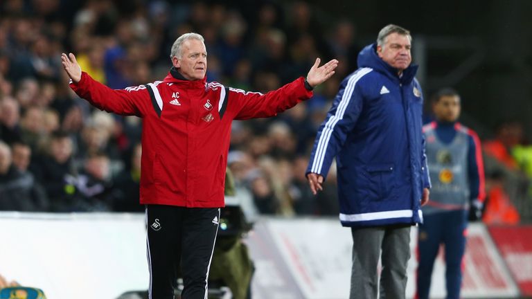 Alan Curtis caretaker Manager of Swansea City and Sam Allardyce, manager of Sunderland look on