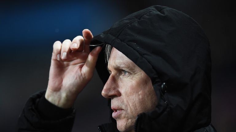 Alan Pardew looks on during the Barclays Premier League match between Aston Villa and Crystal Palace