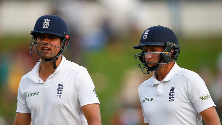 Alastair Cook and Joe Root of England walk off unbeaten at close of play