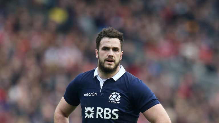 Alex Dunbar of Scotland looks on during the Six Nations match against Wales at Murrayfield