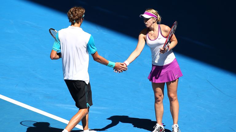 Alexander Zverev and Sabine Lisicki of Germany celebrate