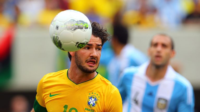 Alexandre Pato #19 of Brazil during the second half of an international friendly soccer match against Argentina on June 9, 2012, New Jersey