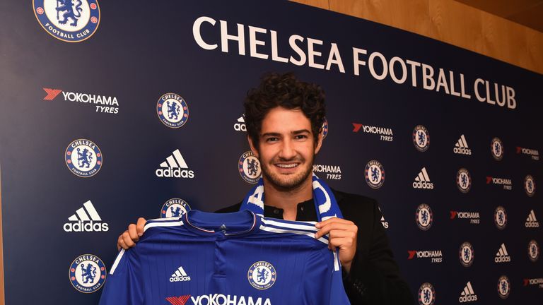 Alexandre Pato poses with Chelsea shirt, Cobham