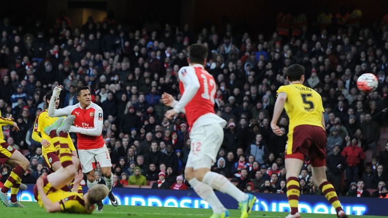Alexis Sanchez scores the second for Arsenal against Burnley in the FA Cup