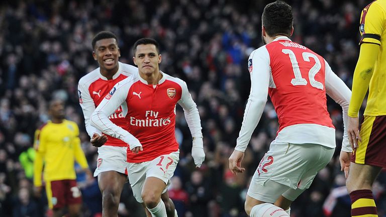 Alexis Sanchez celebrates scoring Arsenal's second goal against Burnley