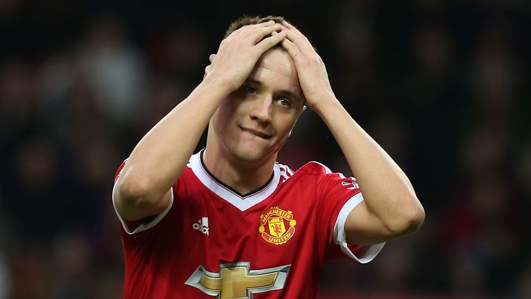 Ander Herrera of Manchester United shows his disagreement with a refereeing decision 