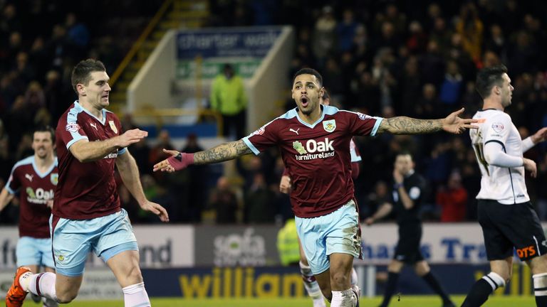 Burnley's Andre Gray celebrates scoring his side's second goal of the game 