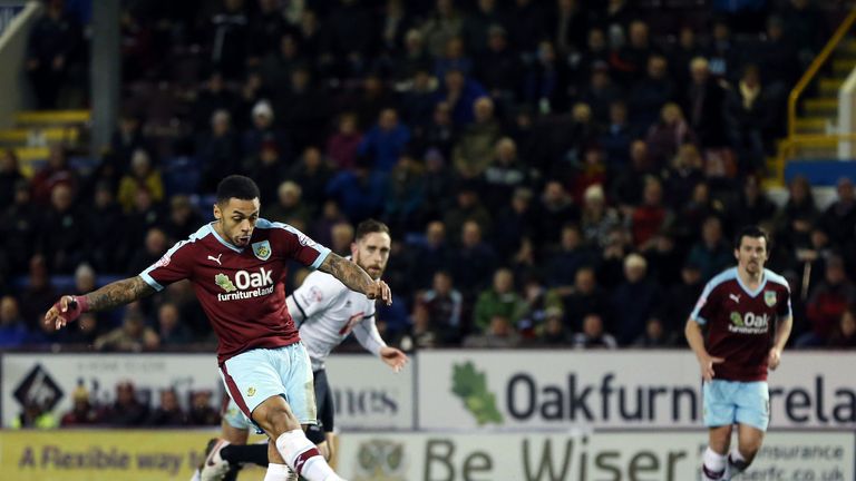 Burnley's Andre Gray scores his side's second goal of the game from the penalty spot 