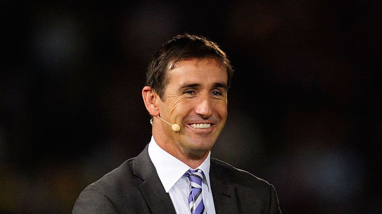 TOWNSVILLE, AUSTRALIA - MAY 09:  Television commentator Andrew Johns looks on before the start of the round nine NRL match between the North Queensland Cow