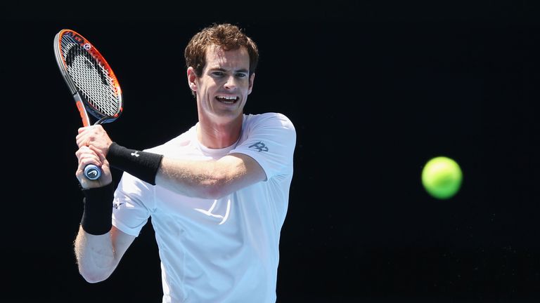 Andy Murray of Great Britain hits a backhand during a practice session ahead of the 2016 Australian Open