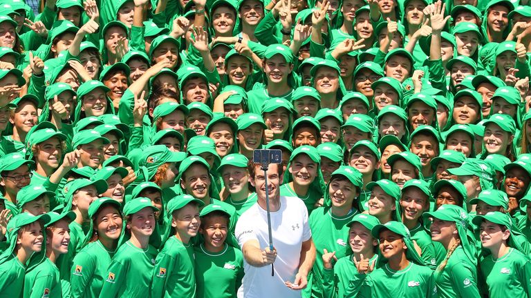 Andy Murray meets the ballkids for the Australian Open on Tuesday