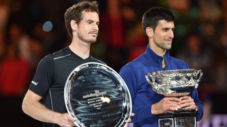 Andy Murray, Novak Djokovic, trophy presentations, Australian Open final