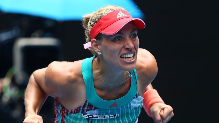 Angelique Kerber celebrates winning her quarter-final match against Victoria Azarenka in the Australian Open 
