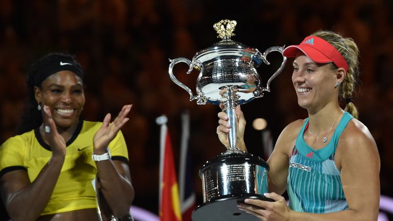 Angelique Kerber lifts the Australian Open trophy