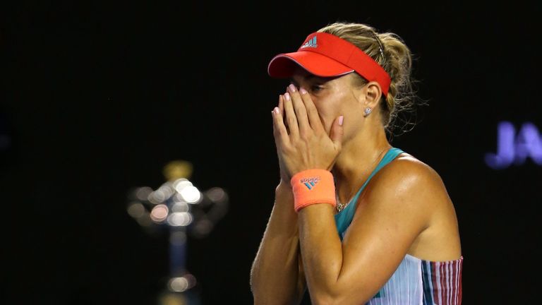 Angelique Kerber celebrates winning the Women's Singles Final against Serena Williams during day 13 of the 2016 Australian Open at Melbourne Park