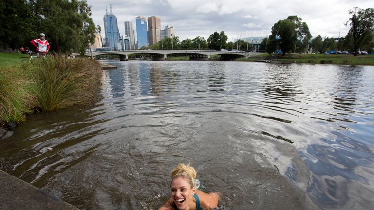 Angelique Kerber took a dip in the Yarra River in Melbourne on Sunday to celebrate her Australian Open win