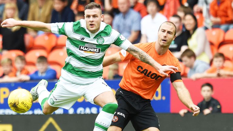 Anthony Stokes (left) in action for Celtic against Dundee United in August
